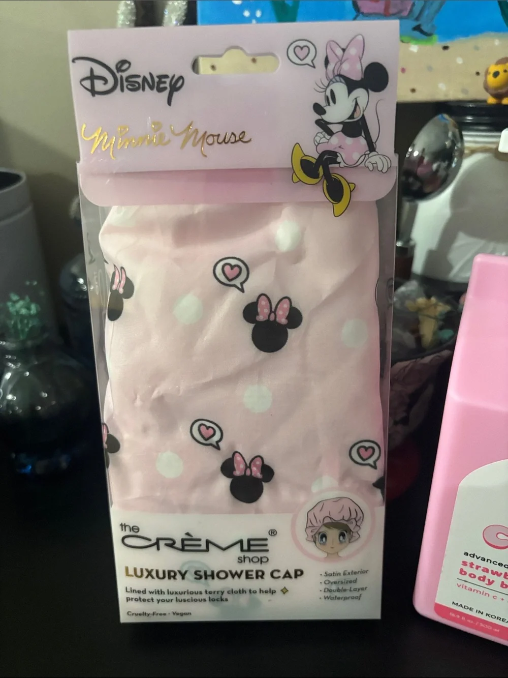 Disney Pink Minnie Mouse Kids Shower Cap with Pink Crème Body Balm